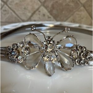 Schreiner Vintage Silver Crystal Rhinstone Butterfly Stretch Belt